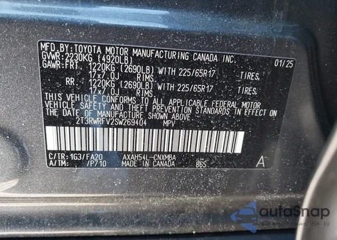 2025 Toyota Rav4 Hybrid Xle z USA, uszkodzony, nr VIN 2T3RWRFV2SW269404